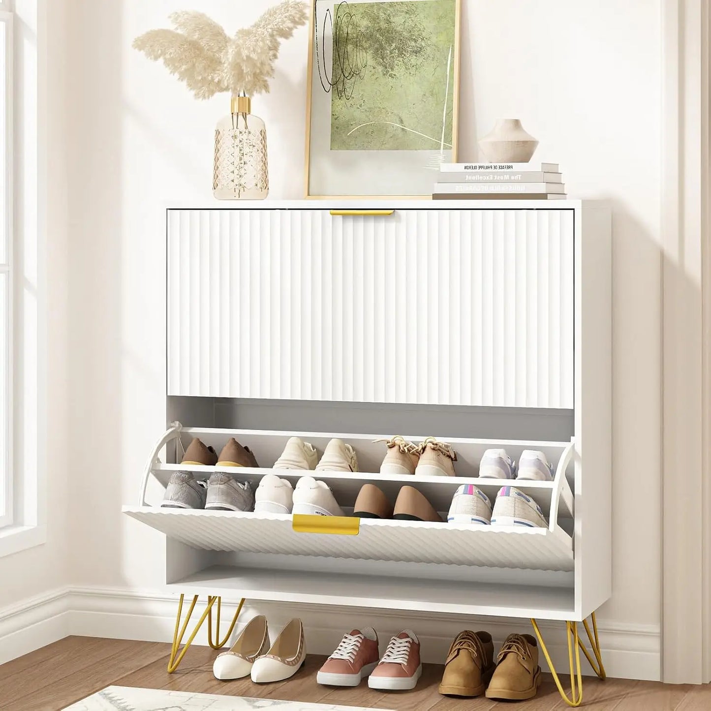 Fluted Shoe Storage Cabinets