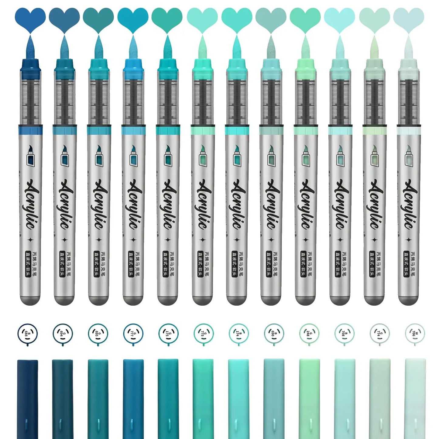 12 pcs Brush Tip Acrylic Paint Pens Set