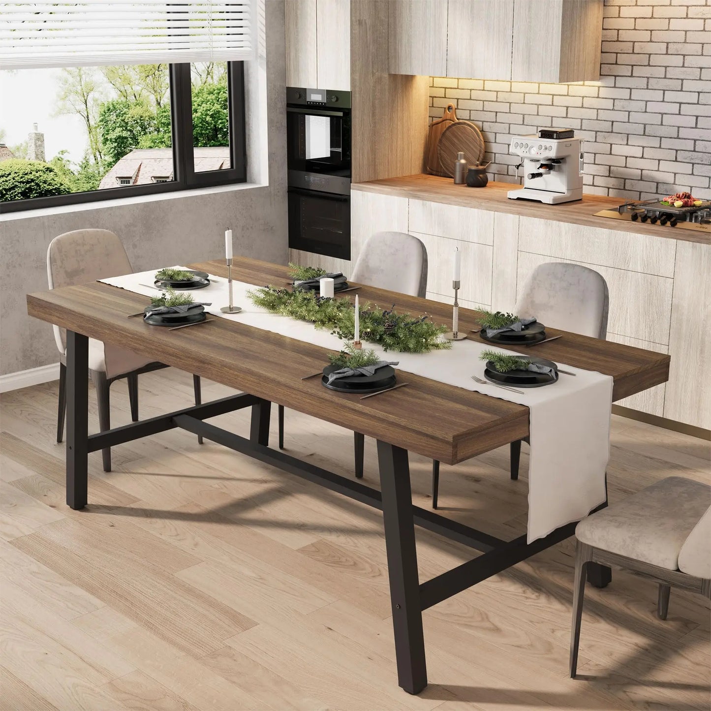 70.87" Industrial Dining Table For 6-8