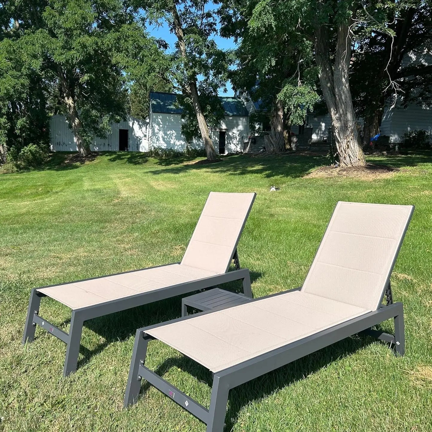 Outdoor Patio Chaise Lounge Set of 2 Aluminum Lounge Chair with Wheels and Side Table Pool Chaise Chair for Outdoor, Customized