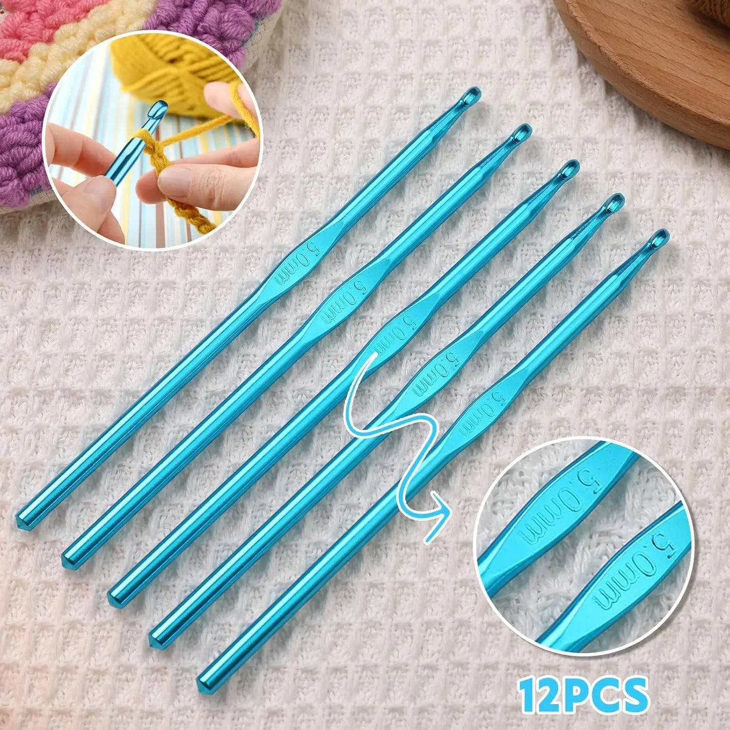12Pcs 5mm Aluminum Crochet Hooks