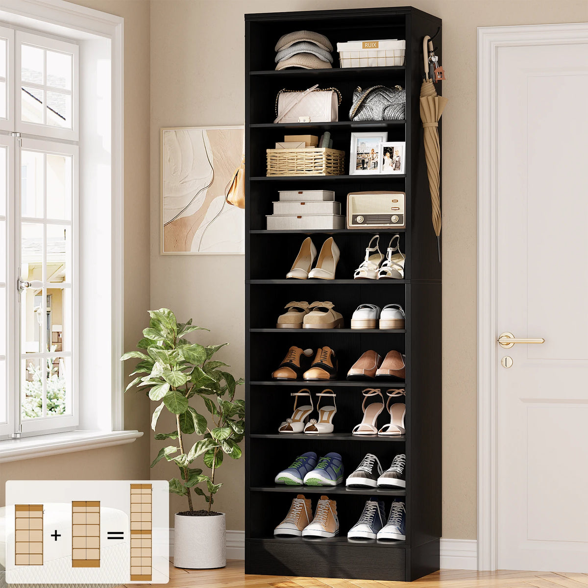 10 Tiers Narrow Wood Shoe Rack