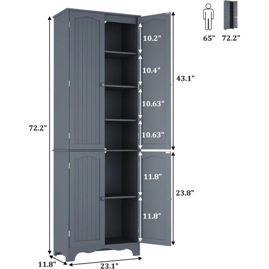 72" Tall Pantry Cabinet Freestanding Wooden