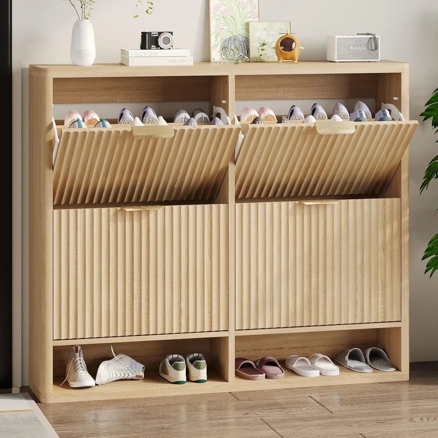 Fluted Shoe Storage Cabinet