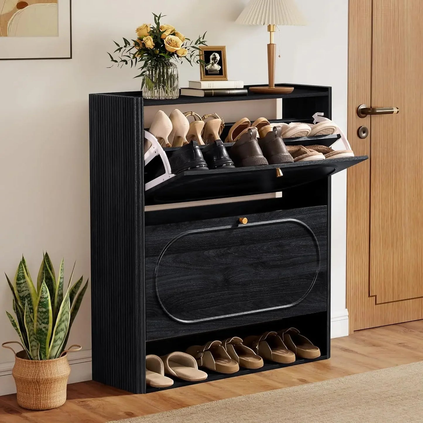 Set of 1-2 Fluted Shoe Cabinets