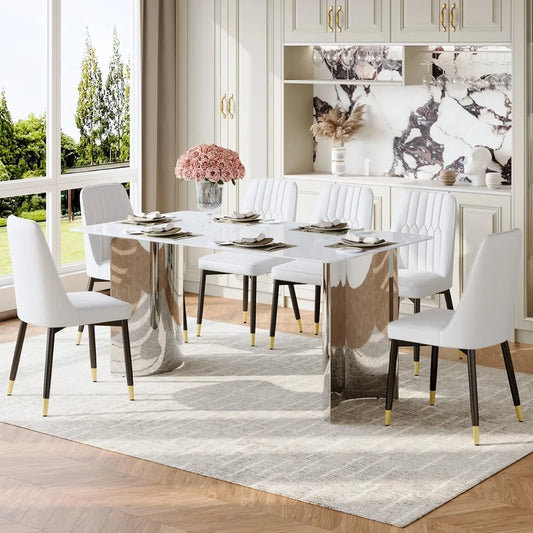 63" Faux Marble Dining Table Set for 6