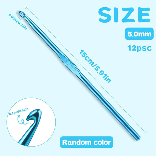 12Pcs 5mm Aluminum Crochet Hooks