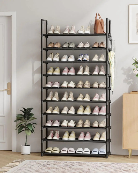 10-Tier Shoe Rack with Hooks