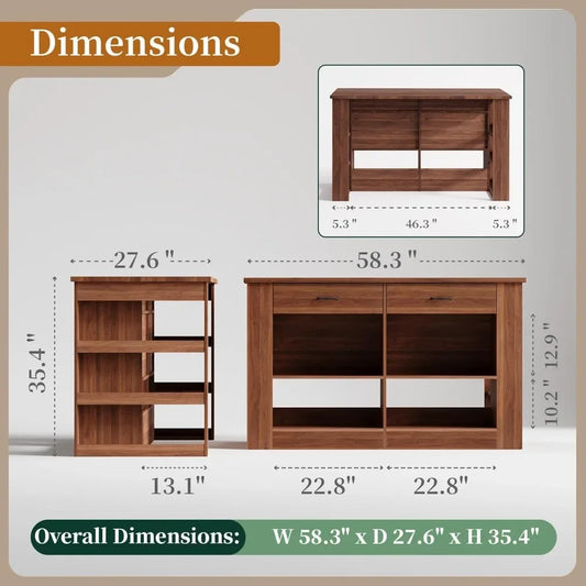 58" Kitchen Island with Storage