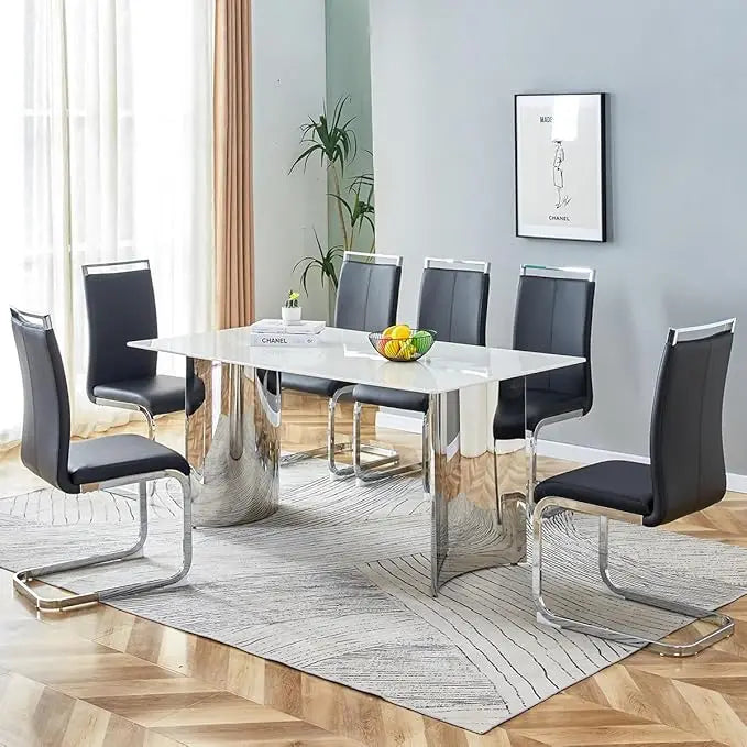 63" Faux Marble Dining Table Set for 6