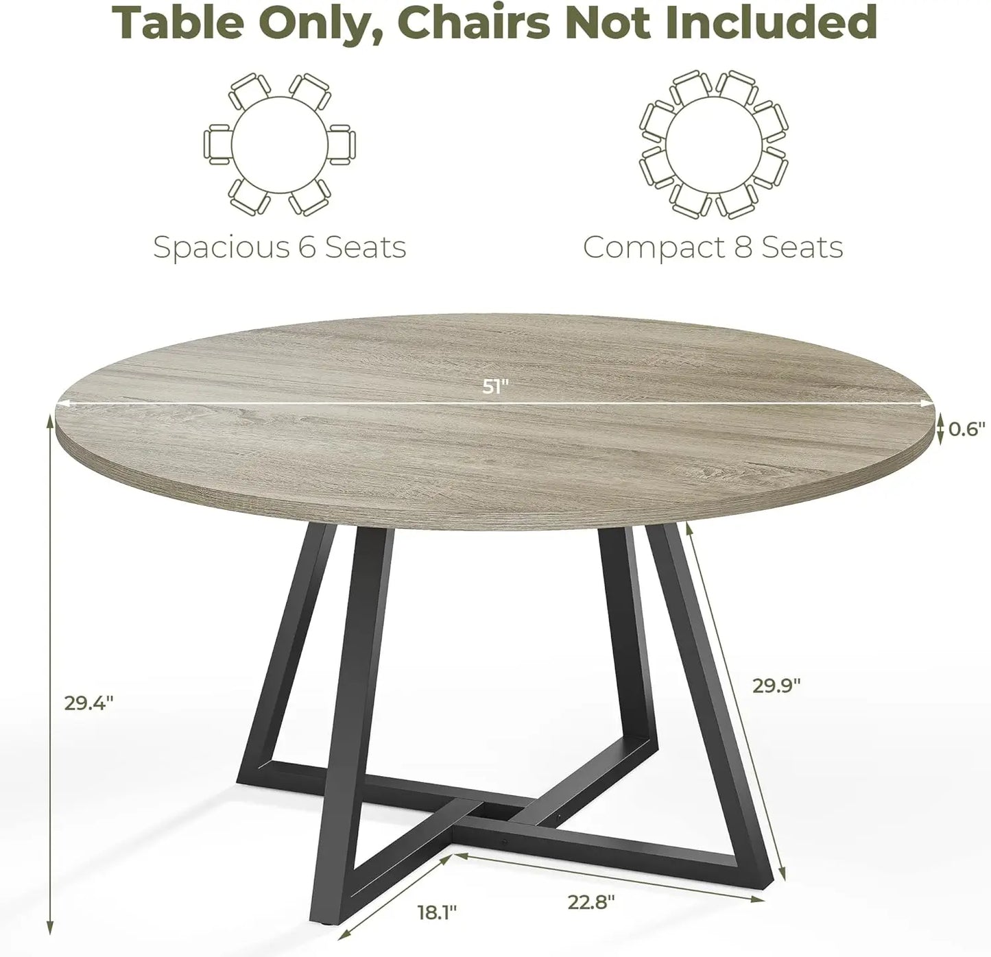 51" Round Dining Table for 6