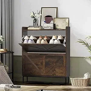 Narrow Cabinet with 2 Flip Drawers, Shoe Organizer