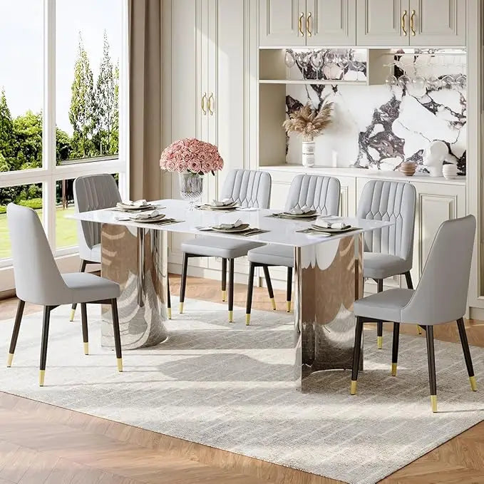 63" Faux Marble Dining Table Set for 6