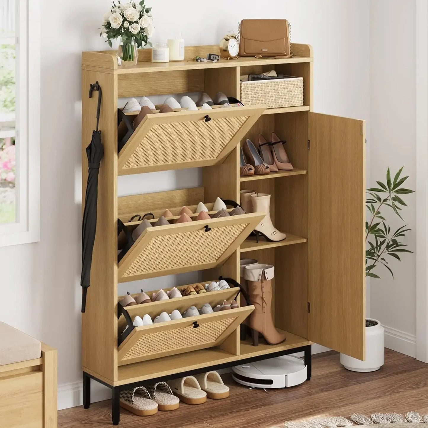 Shoe Cabinet with Flip Drawer