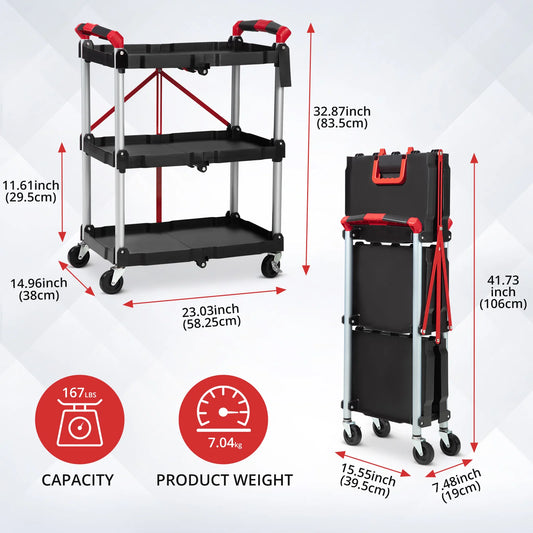 3 Tier Rolling Cart, 167Lbs