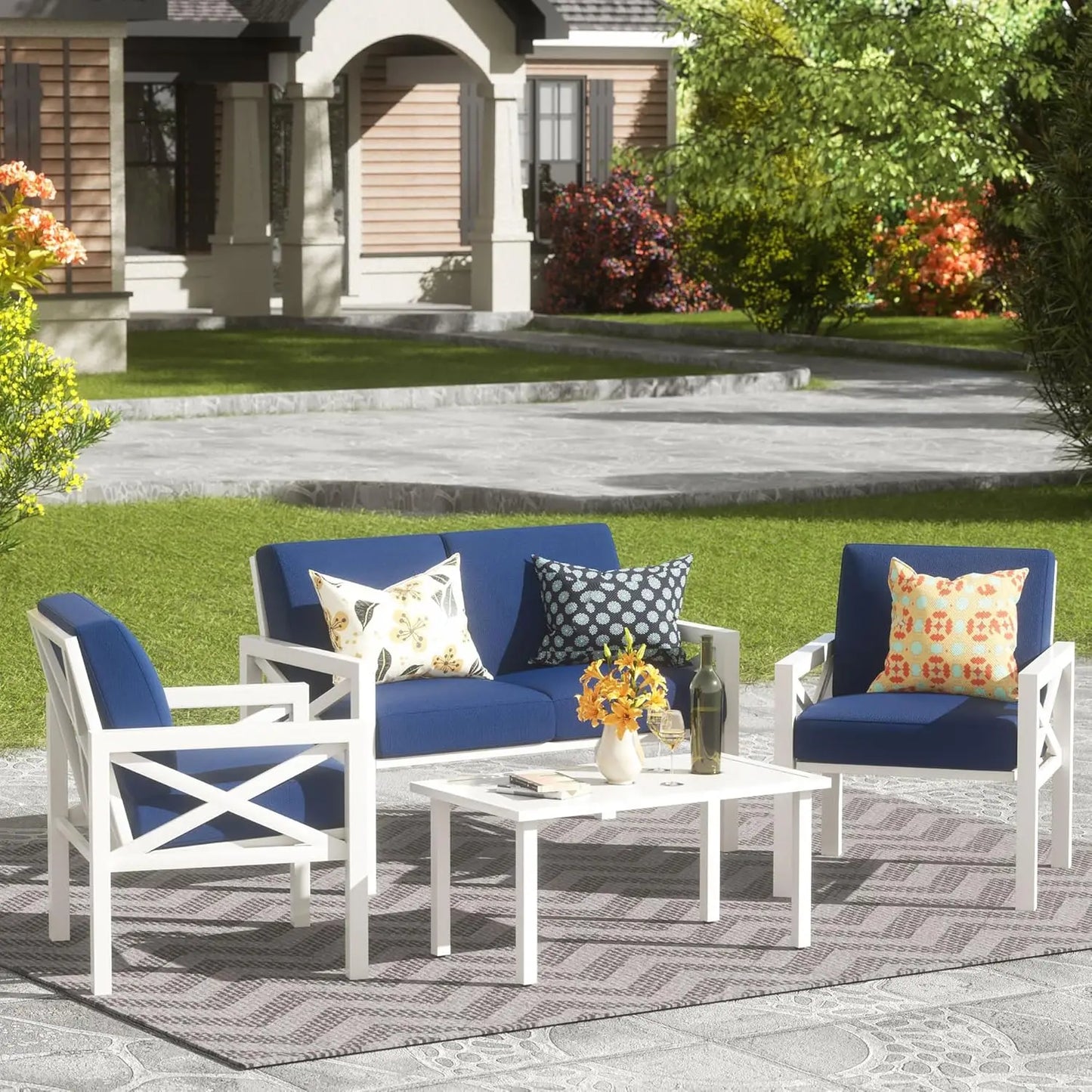 4 Pieces Outdoor Metal Patio Furniture Set