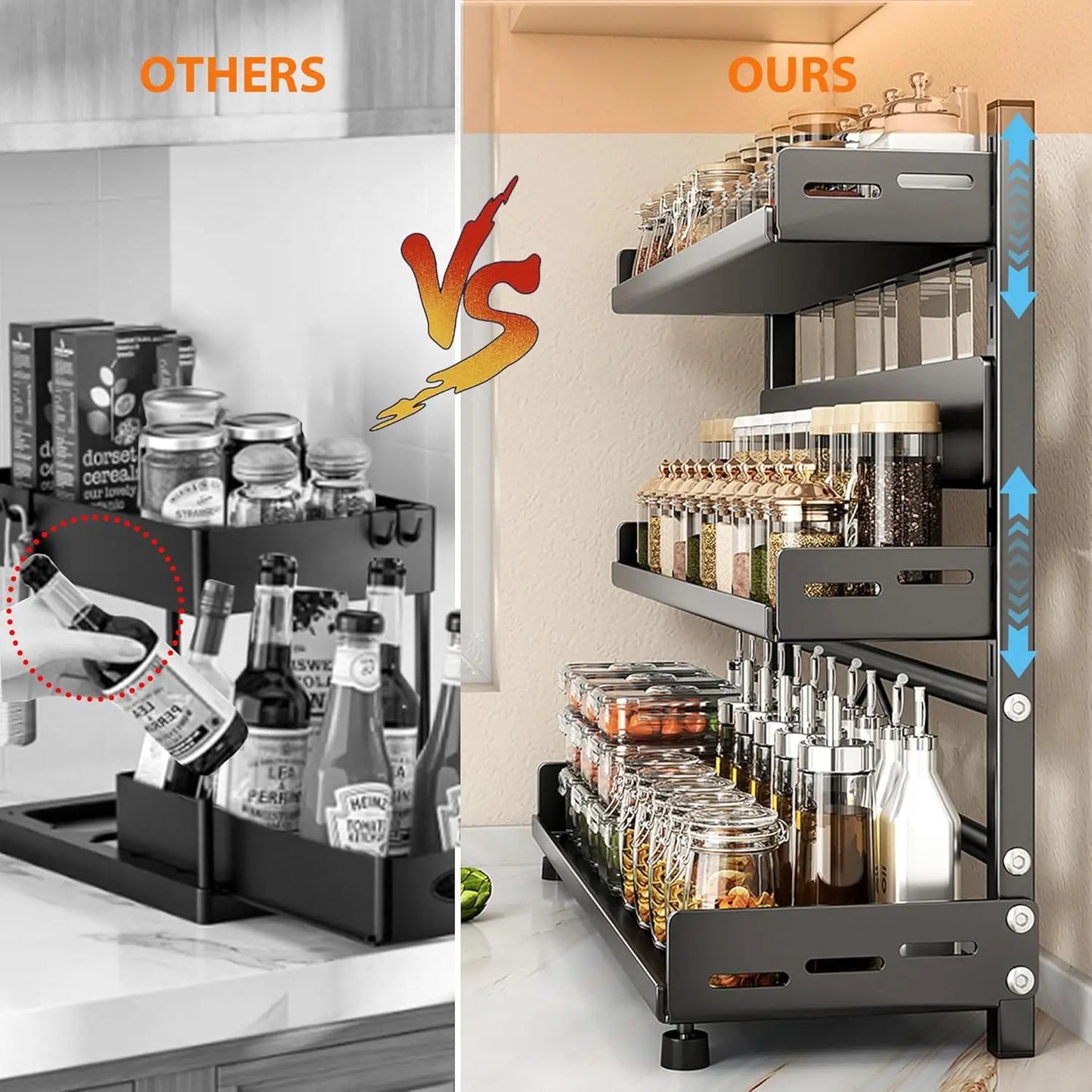 Three-tier height spice rack