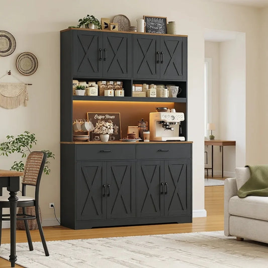 75" Kitchen Pantry Cabinet with Hutch