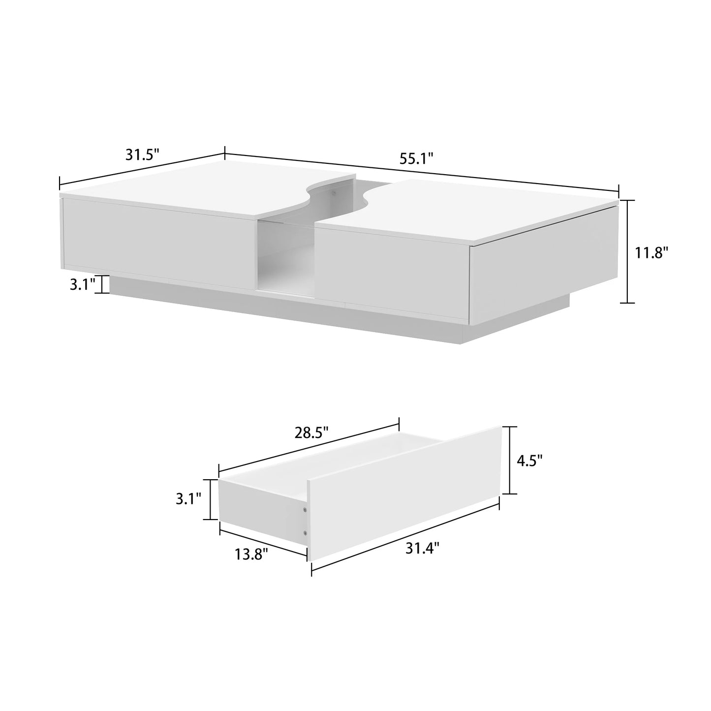 FUFU&GAGA 55.1'' Wide Coffee Table