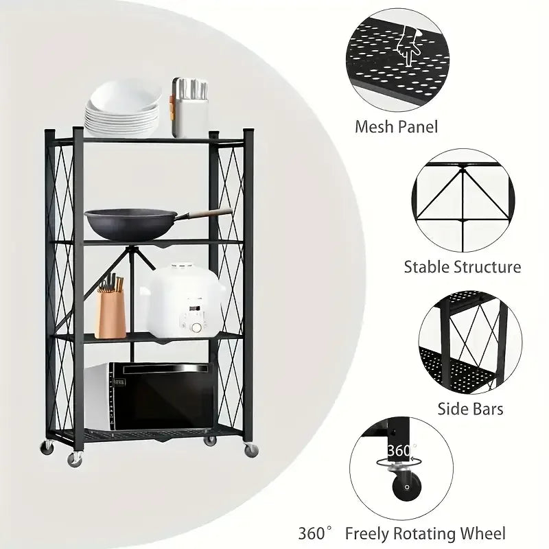 Metal shelves with wheels, storage shelves
