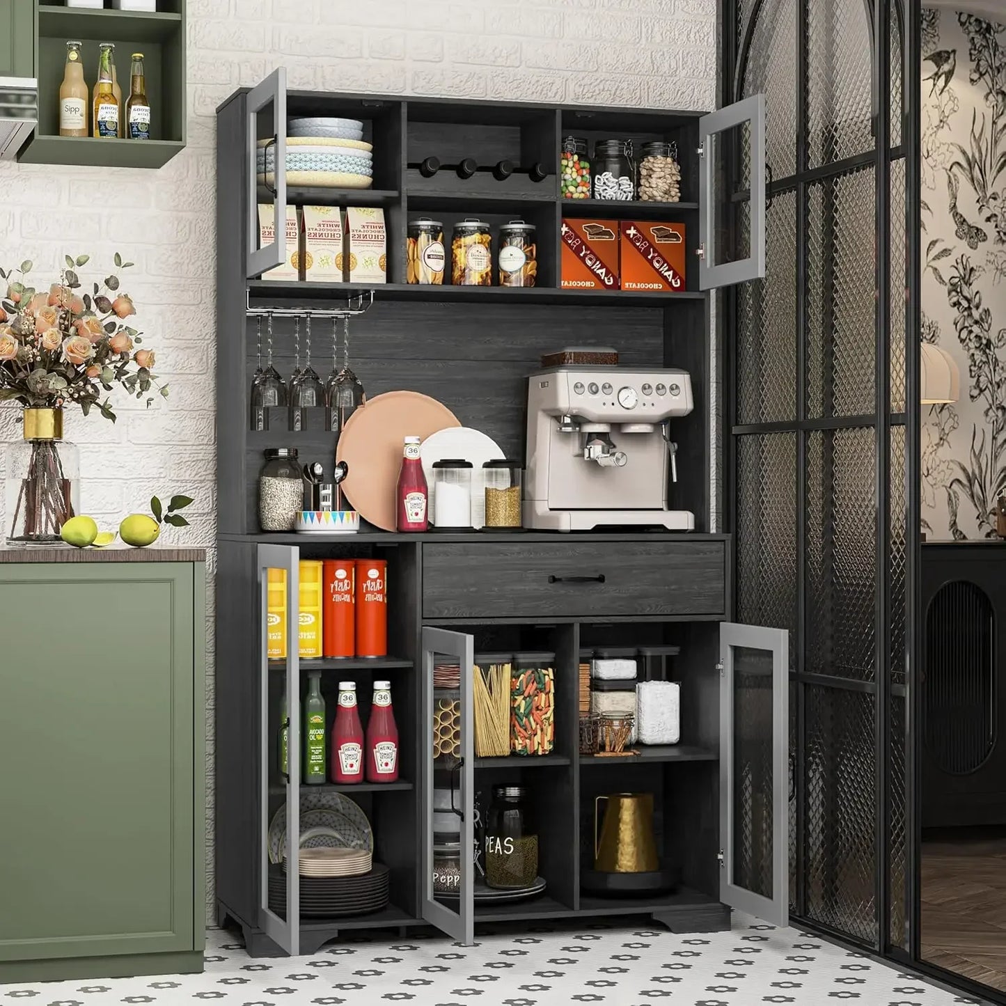 Tall Coffee Bar Cabinet