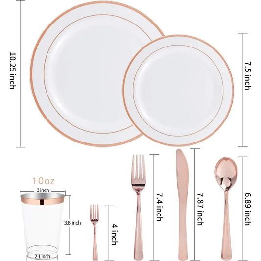 25-piece Disposable Rose Gold Plastic Tableware Set