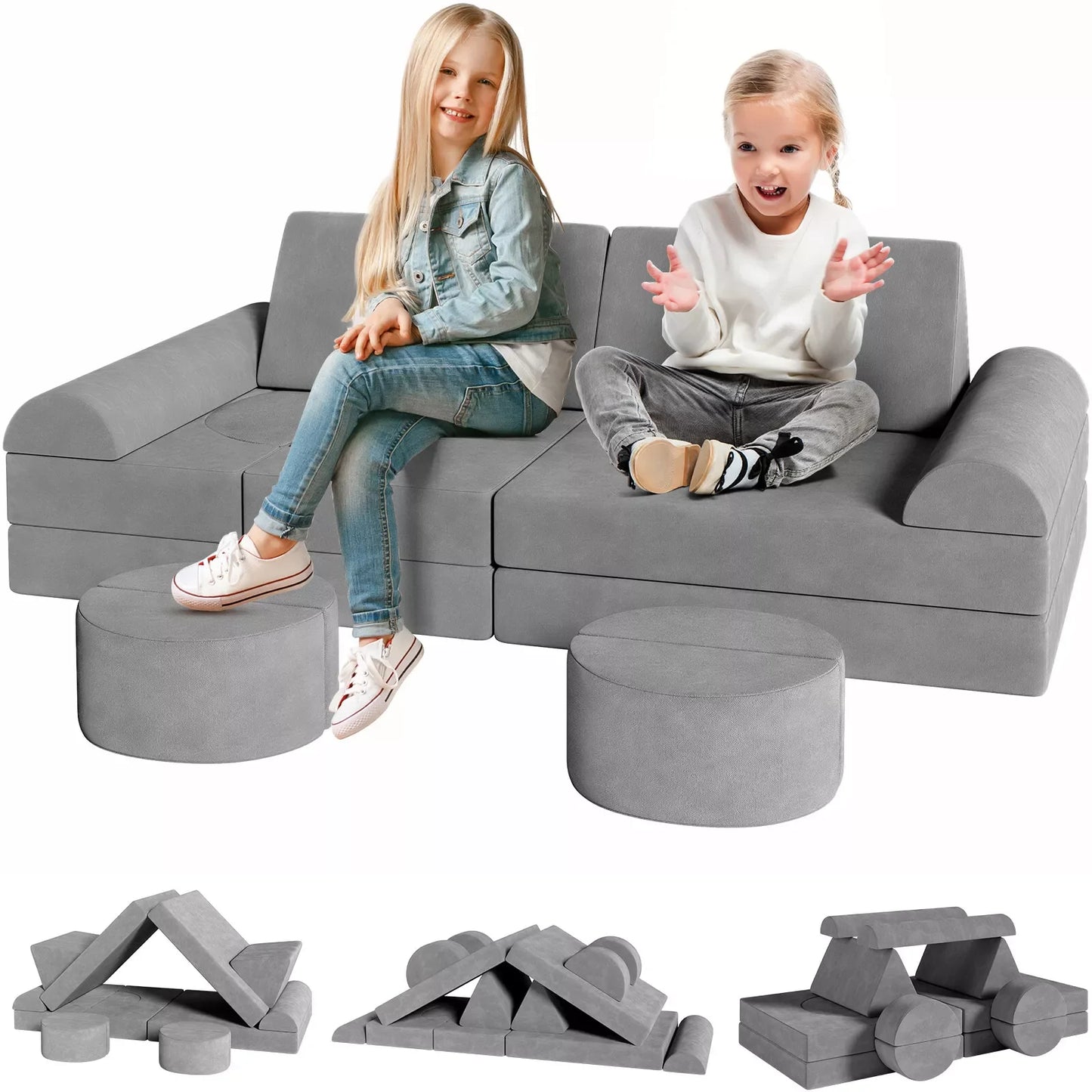 Modular Kids Play Couch,Child Sectional Sofa,Fortplay Bedroom and Playroom Furniture for Toddlers,Convertible Foam&Floor Cushion