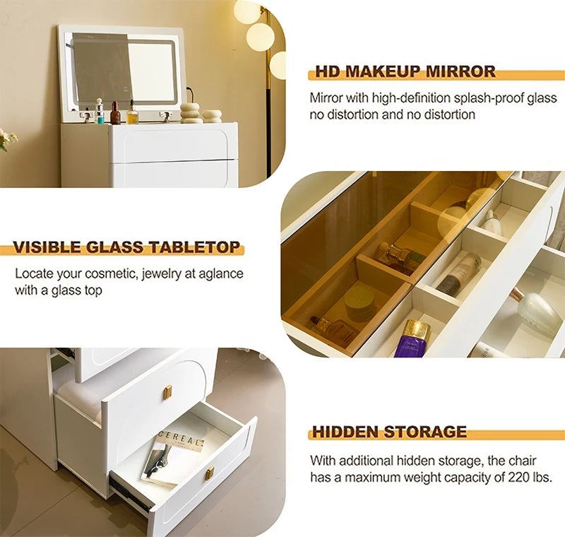 3-in-1 Dresser with Flip-Up Mirror and Light