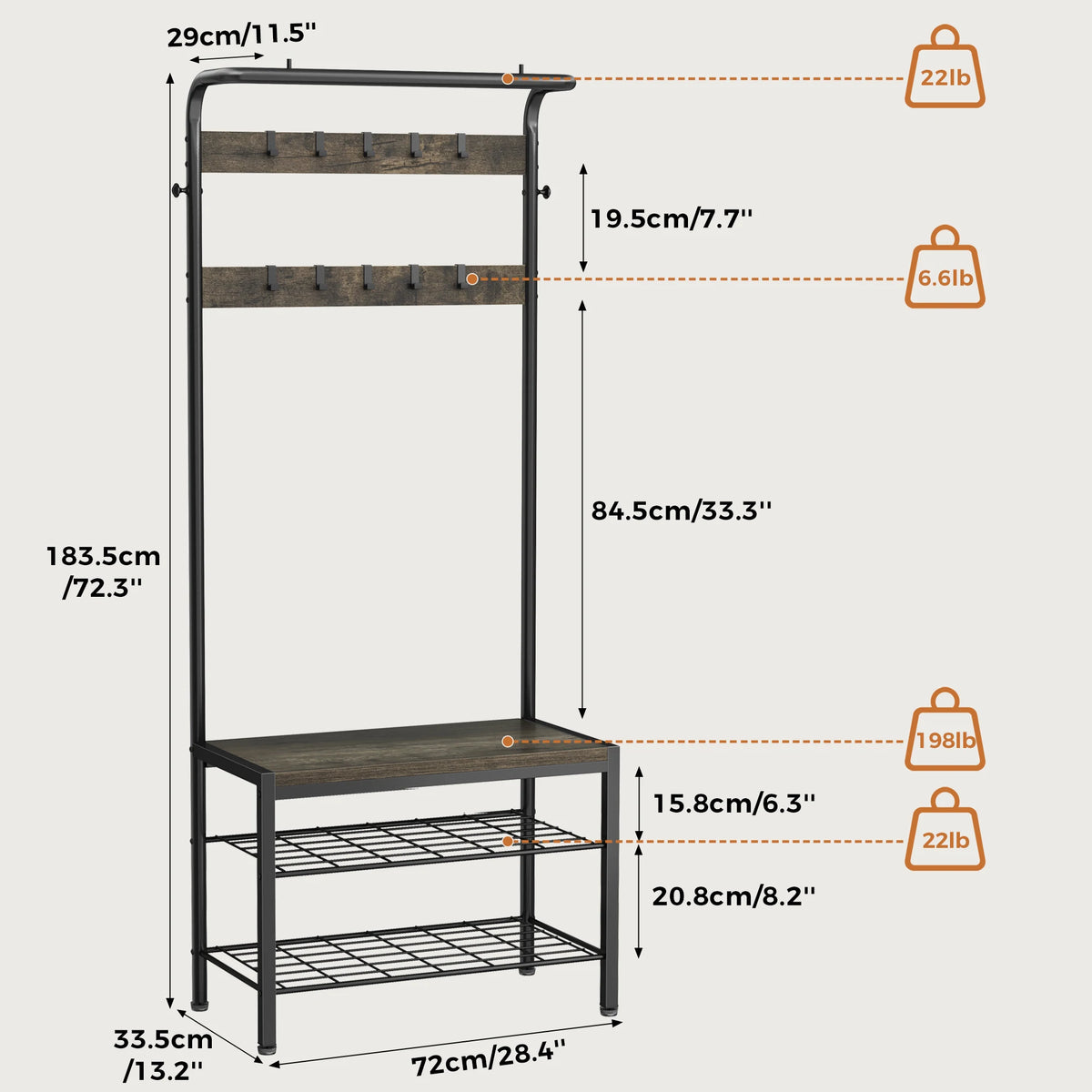 4-in-1 Coat Rack with Shoe Bench