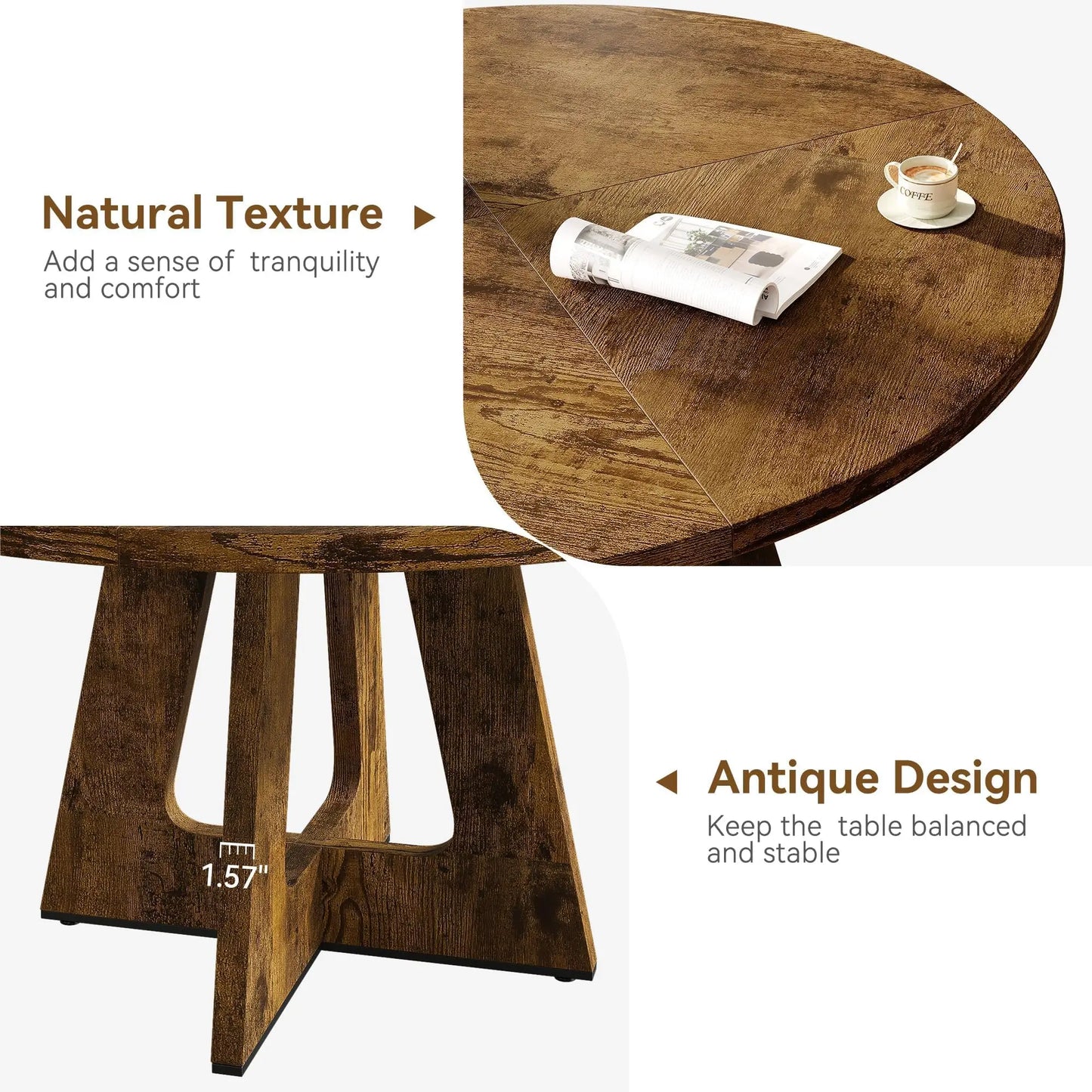 47" Round Dining Table Set For 4 To 6