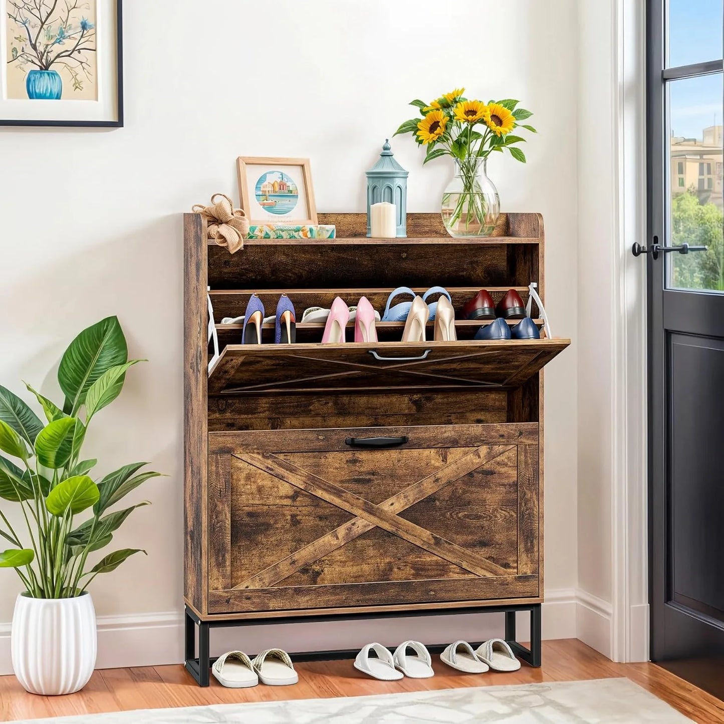 Shoe Cabinet with 2 Flip Drawers