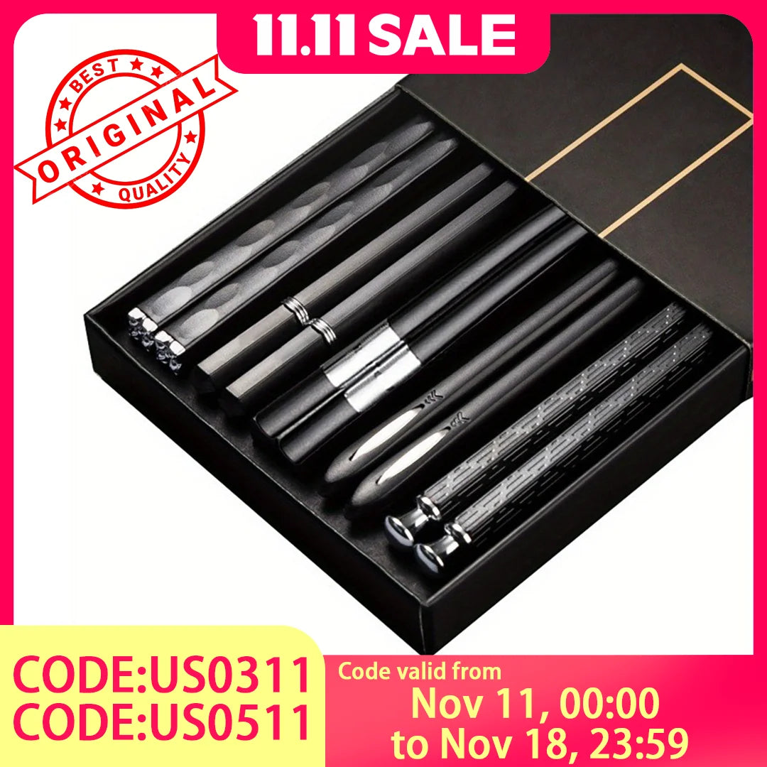 10-Pack Black Alloy Chopsticks