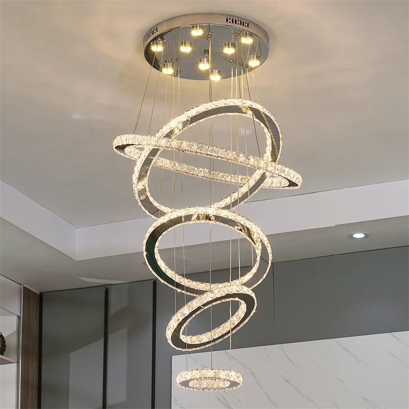 K9 Crystal Ring Led Pendant Light Modern Chandelier Luxury Hanging Fixture Living Dining Room Stairs Hotel Lamp Home Decor Lustr