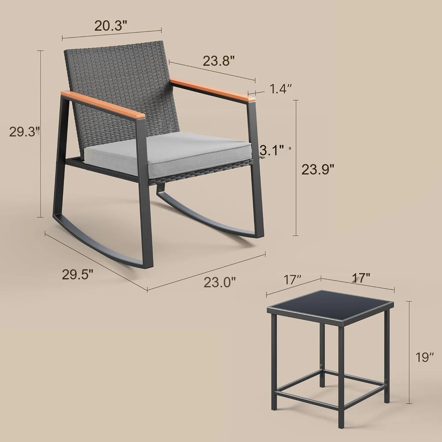 3 Pieces Rocking Patio Set