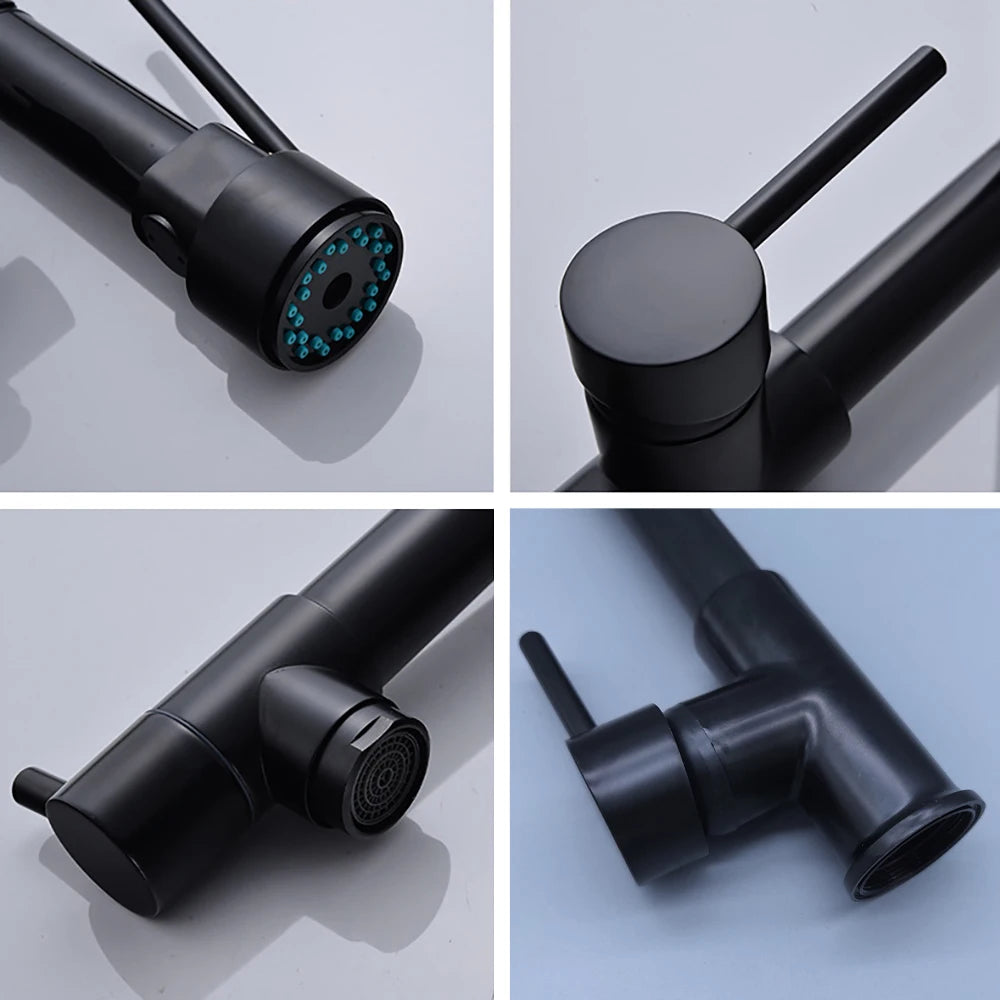 Black Brushed Spring Pull Down Kitchen Sink Faucet