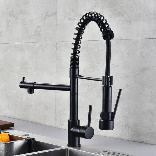 Black Brushed Spring Pull Down Kitchen Sink Faucet