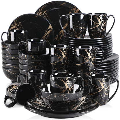 Black 16/32/48 Piece Procelain Dinnerware Set
