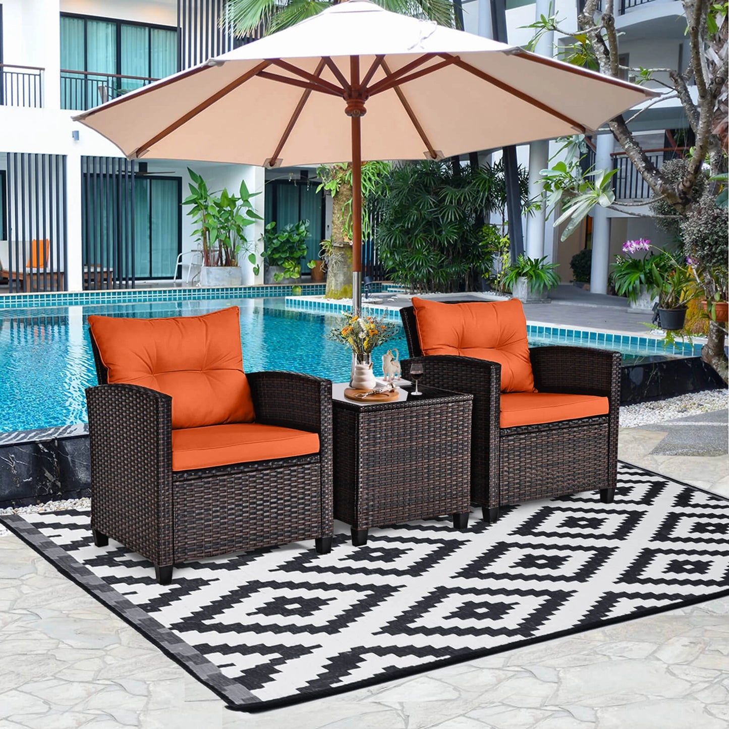 3 PCS Patio Rattan