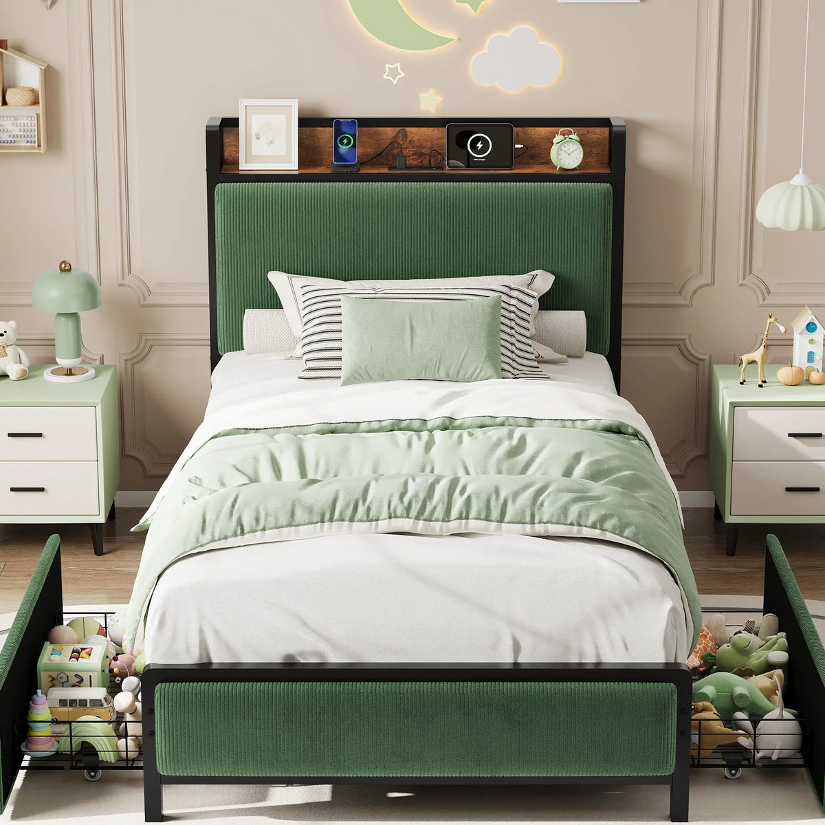 Metal Platform Bed Frame with 2 Storage Drawers