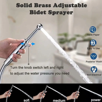 Handheld Bidet Sprayer for Toilet with Adjustable Pressure, Backflow Preventer, and Brass Wand - Easy Installation