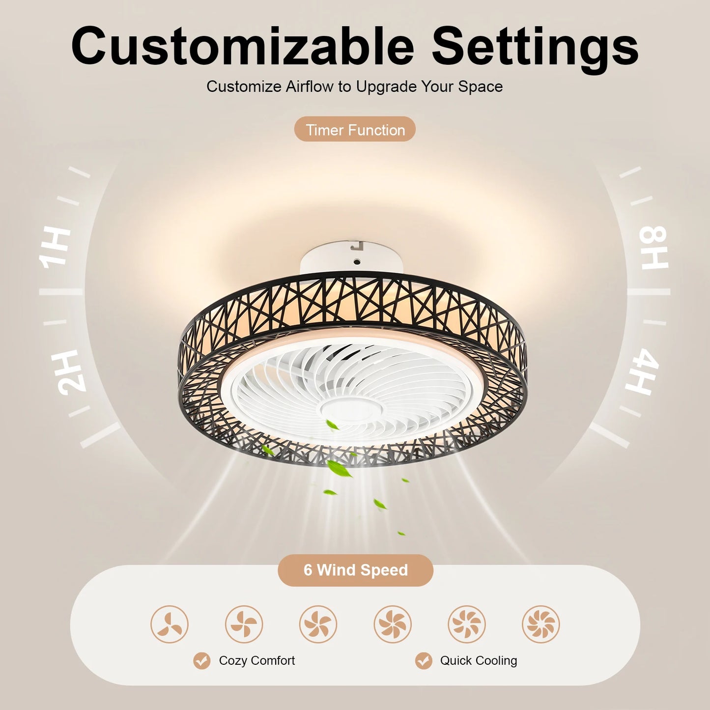18.5inch Ceiling Fan Light 6 Speed Wind 3 Color Temperature LED Lamp with Remote Control Timing Function Two Way Rotation for Bedroom Living Room Indoor Use