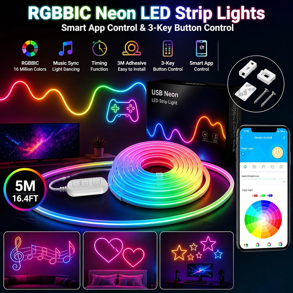 5M RGB Color Changing Neon Light Strip