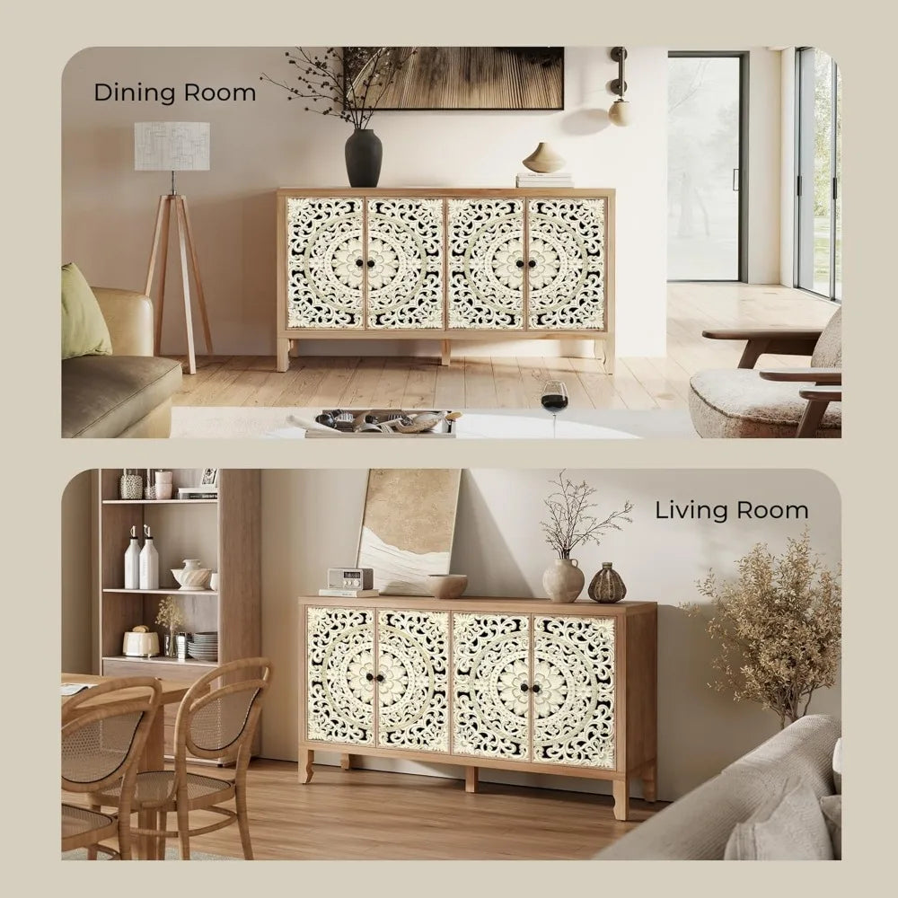 Cabinet with Storage & Carved Doors