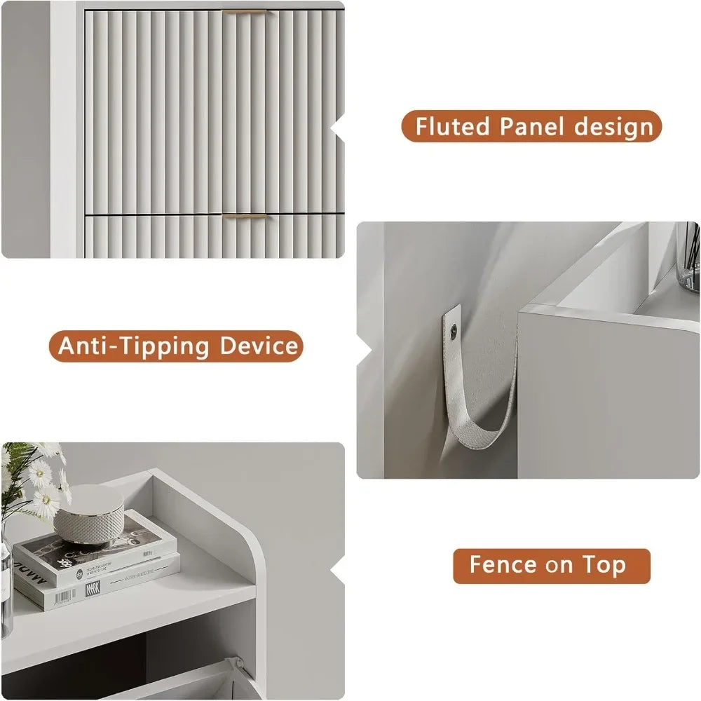 Slim Set of 1-2 Fluted Shoe Cabinets