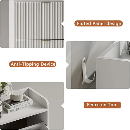 Slim Set of 1-2 Fluted Shoe Cabinets