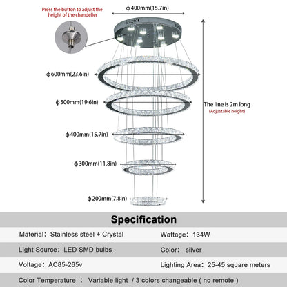 K9 Crystal Ring Led Pendant Light Modern Chandelier Luxury Hanging Fixture Living Dining Room Stairs Hotel Lamp Home Decor Lustr