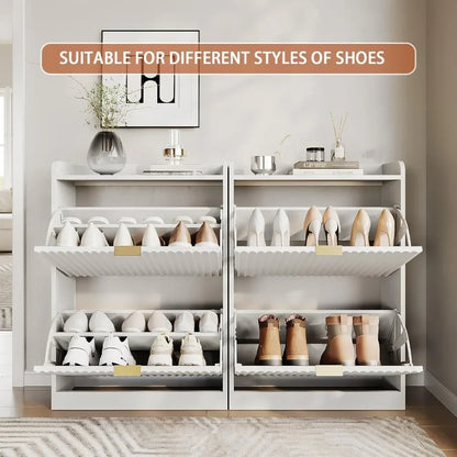 Slim Set of 1-2 Fluted Shoe Cabinets