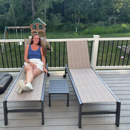 Outdoor Patio Chaise Lounge Set of 2 Aluminum Lounge Chair with Wheels and Side Table Pool Chaise Chair for Outdoor, Customized