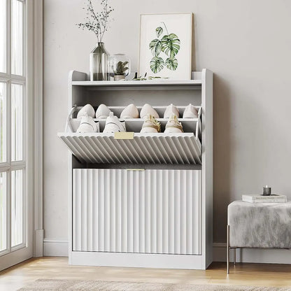 Slim Set of 1-2 Fluted Shoe Cabinets