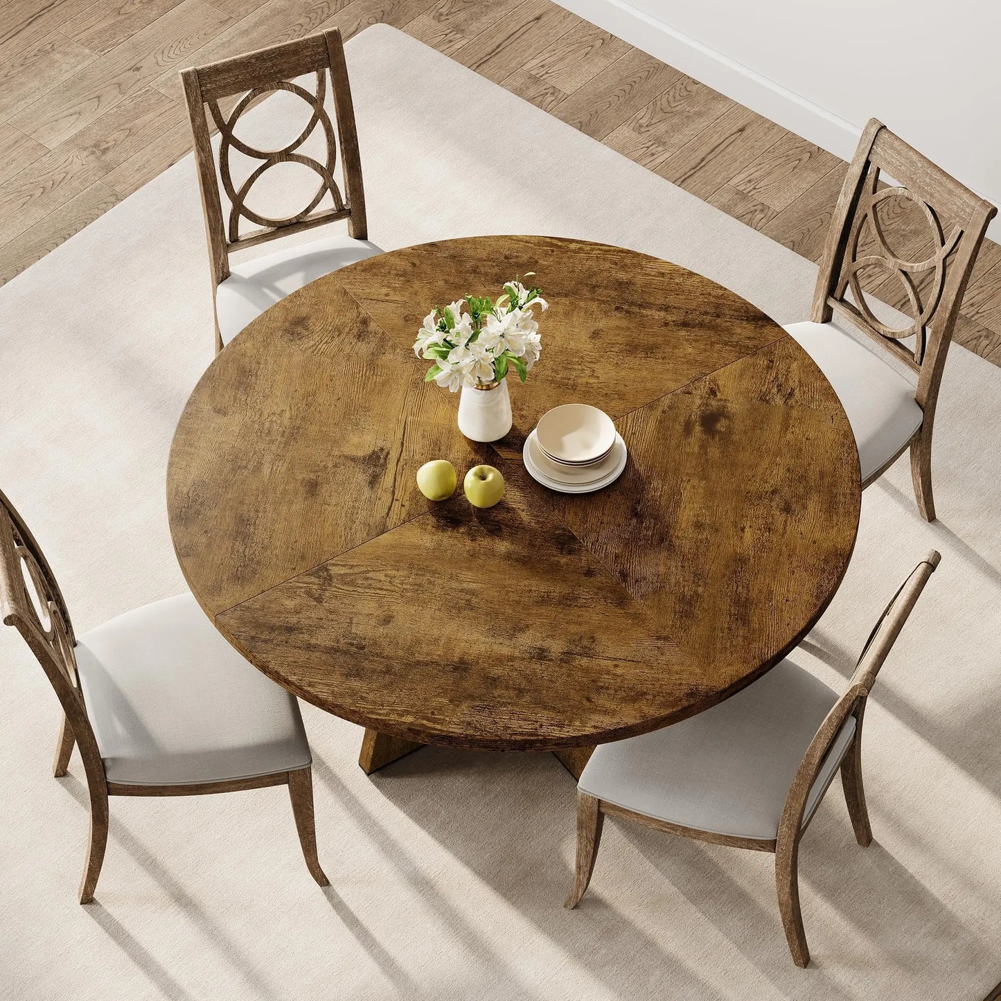 47" Round Dining Table Set For 4 To 6